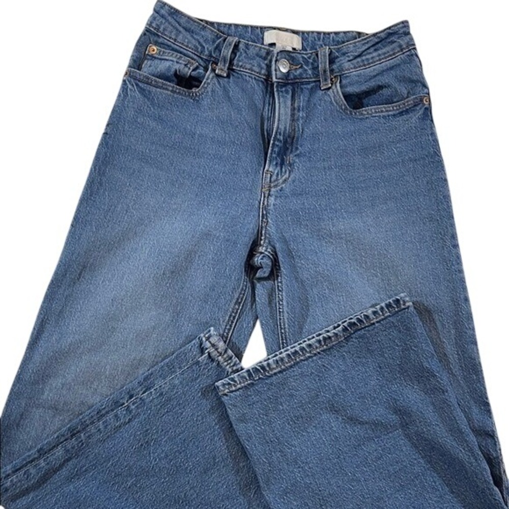 H&M Wide Leg High Rise Jeans Blue Stretch Medium Wash Denim 6 - Picture 4 of 8